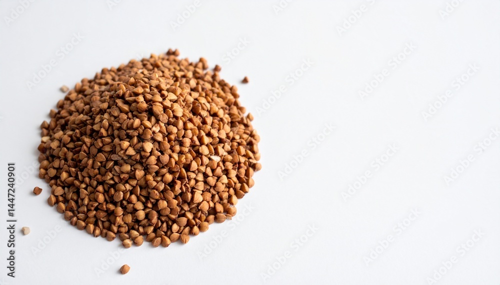 Organic Buckwheat Groats on White Surface