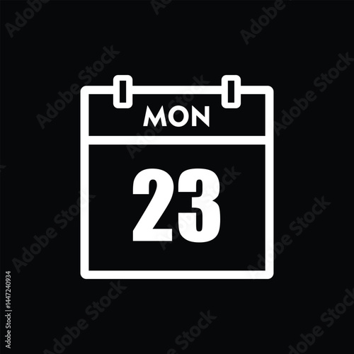 calender icon, 23 monday icon with black background	