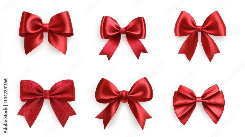 A red satin ribbon tied in a bow on a white background. A red satin ribbon tied in a bow on a white background.