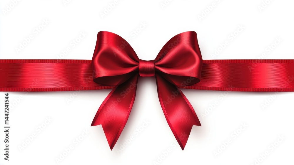 A red satin ribbon tied in a bow on a white background. A red satin ribbon tied in a bow on a white background.