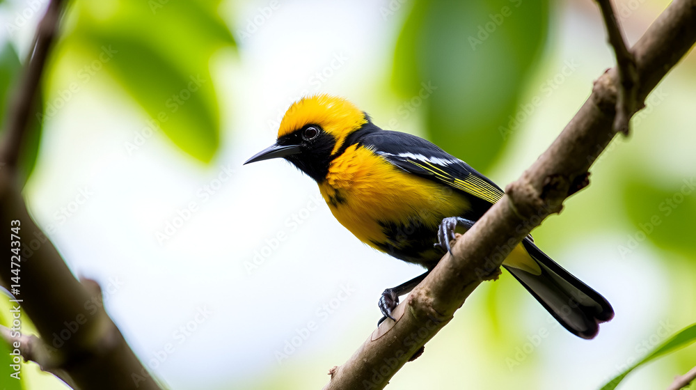 Fototapeta premium Golden-headed manakin (Ceratopipra erythrocephala), in Colombia