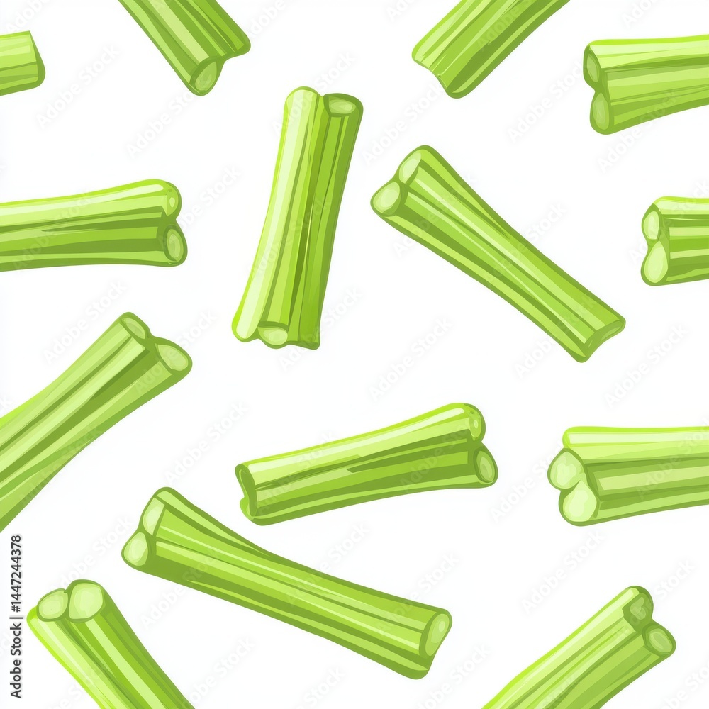 Light Green Celery Stalks Seamless Pattern on White Background Light Green Celery Stalks Seamless Pattern on White Background