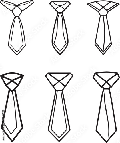 set of tie line art, black outline, vector and illustration, coloring book page line art drawing