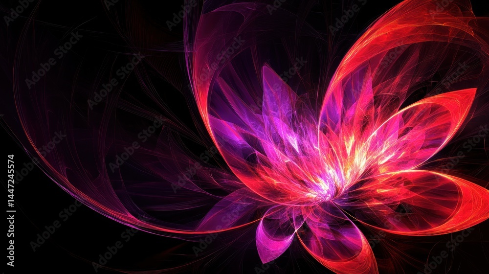 Vibrant fractal flower design with swirling, glowing petals. Vibrant fractal flower design with swirling, glowing petals.