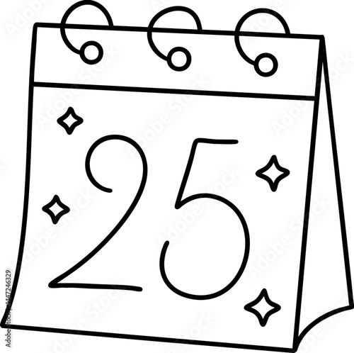 calendar displaying date 25 signifies important event. This illustration captures essence of planning and organization