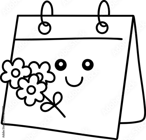 cheerful calendar illustration featuring smiling face and flowers, perfect for marking special events