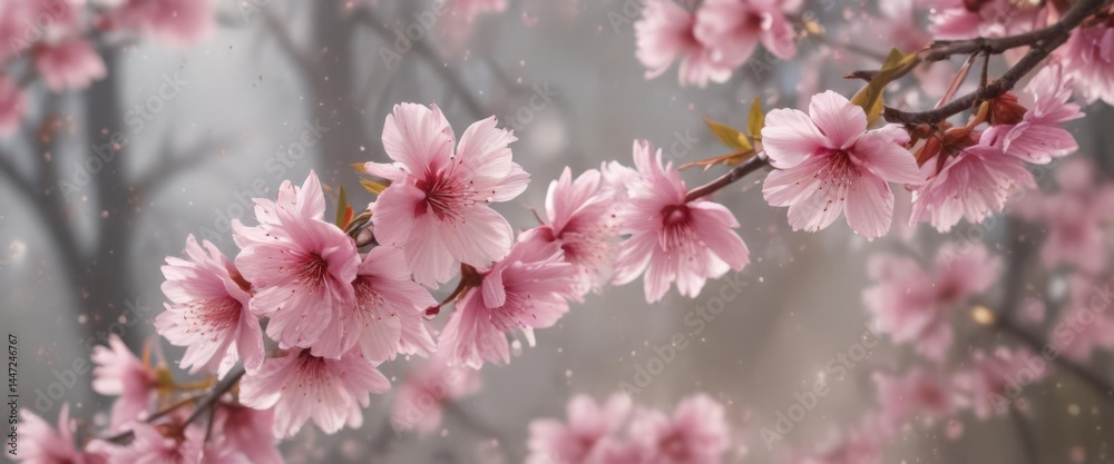Obraz premium Delicate pink sakura petals drift softly on a bokeh background , close-up, floral