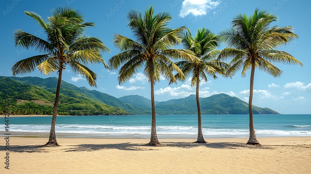 Obraz premium Tropical beach scene with four palm trees