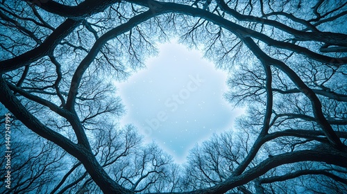 Majestic Winter Trees Forming a Starry Night Sky Frame Nature's Serene Artwork