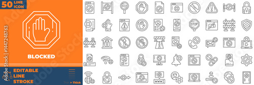 Blocked Line Editable Icons set. Vector illustration in modern thin line style of blocked icons: stop, block, adblock, etc
