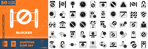 Blocked Duotone Editable Icons set. Vector illustration in modern thin duotone style of blocked icons: stop, block, adblock, etc