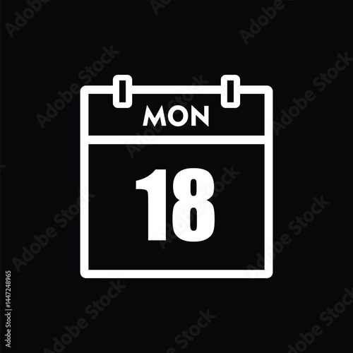 calender icon, 18 monday icon with black background	