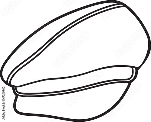 beret cap line art, black outline, vector and illustration, coloring book page line art drawing