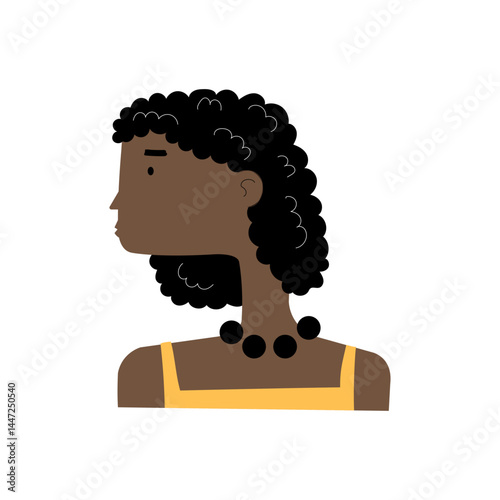An illustration of a young African American woman. A girl's face in profile.