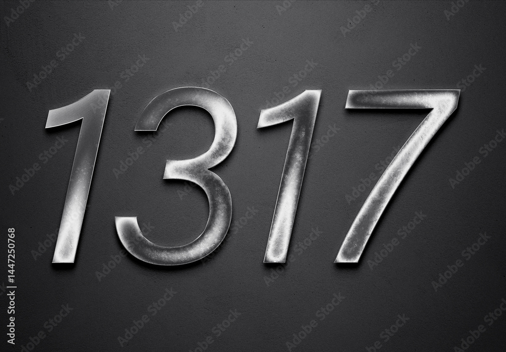 Chrome metal 3D number design of 1317 on grey background. Chrome metal 3D number design of 1317 on grey background.