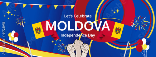 Moldova Independence Day modern greeting banner. 27 August Happy National Day. Festive horizontal templates in flag colors, great for carnival event, poster, tourism campaign, and holiday sale