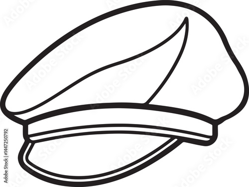 beret cap line art, black outline, vector and illustration, coloring book page line art drawing