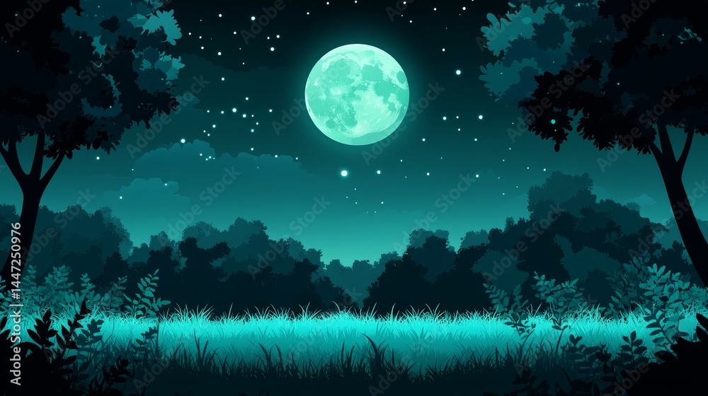 Enchanted nocturnal landscape in pixel art full moon shining over lush forest illustration evoking serenity and nostalgic gaming aesthetic backdrop Enchanted nocturnal landscape in pixel art full moon shining over lush forest illustration evoking serenity and nostalgic gaming aesthetic backdrop