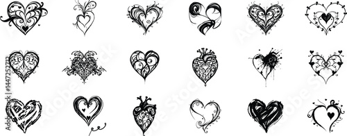 Creative Hearts Array: An exquisite collection of heart illustrations, each a unique artwork. Explore intricate designs and express love, emotion, and creativity through these artistic hearts.