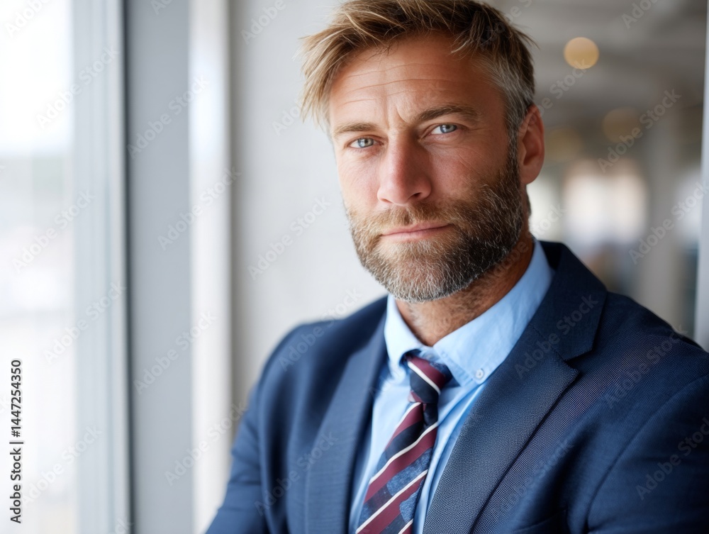 A man in a suit and tie looking out a window A man in a suit and tie looking out a window