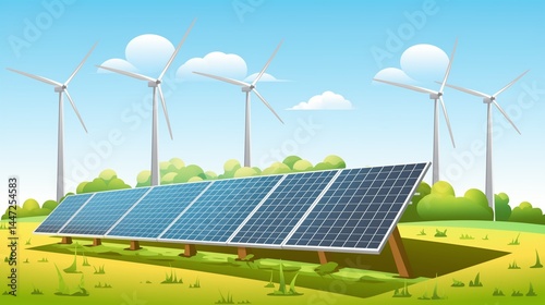 Solar panel and wind power generation system vector image