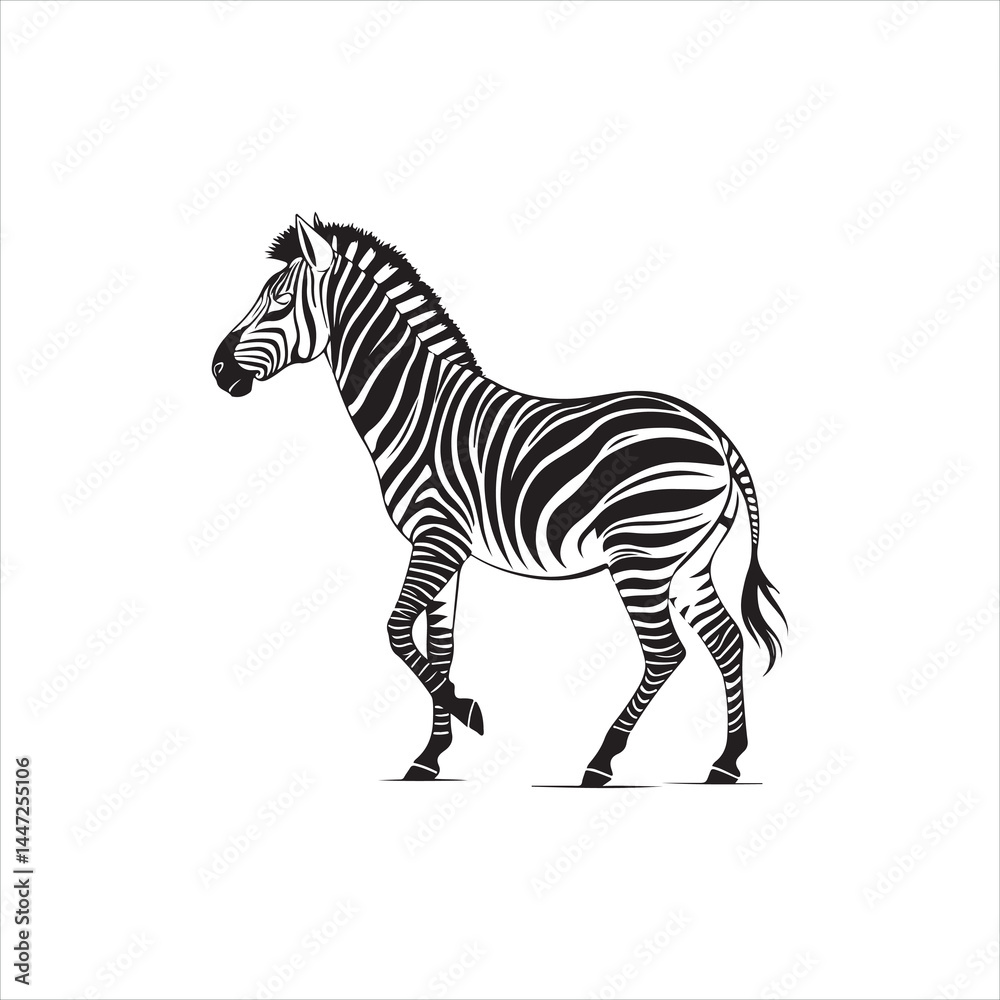 Zebra Silhouette Illustration, Black and White Wild Animal Design
Zebra Silhouette Illustration, Black and White Wild Animal Design