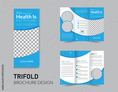 Corporate medical trifold brochure template. Modern Creative and Professional tri fold brochure vector design.