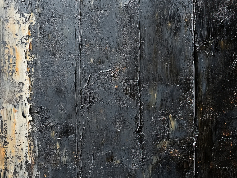 Obraz premium Textured black oil painting with distressed surface