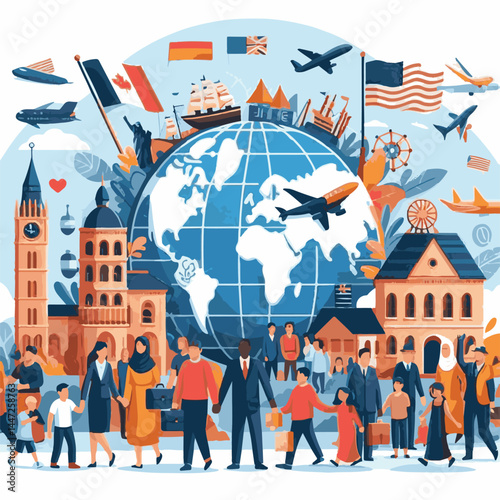 people, refugee, day, international, immigration, concept, background, community, help, migrant, migrants, world, immigrant, poster, fight, human, illegal, humanitarian, illustration, vector, freedom,