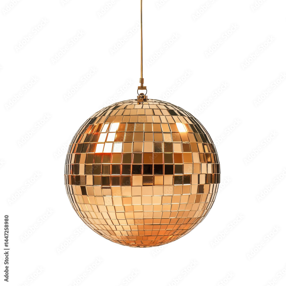 Obraz premium Shimmering gold disco ball reflecting light during a lively party setting in a vibrant dance hall