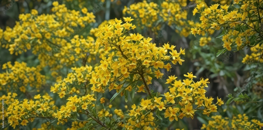 Obraz premium Asymmetrical cluster of vibrant yellow Peltophorum pterocarpum blossoms, uneven distribution , nature, Peltophorum pterocarpum, flower macro