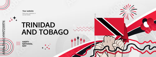 Trinidad And Tobago Independence Day banner. 31 August Happy National Day. Festive horizontal templates in flag colors, great for carnival event, poster, greeting card, tourism, and holiday sale
