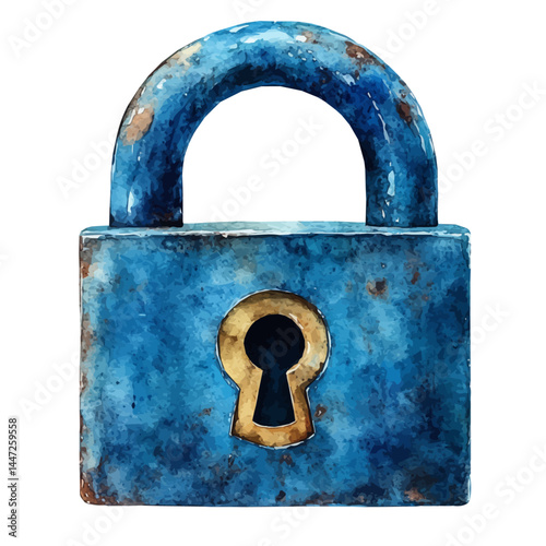 Padlock With Invisible Keyhole, vector watercolor illustration, isolated on a white background.