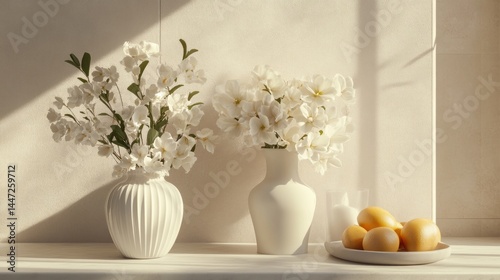 Wallpaper Mural Elegant white vases with flowers Torontodigital.ca