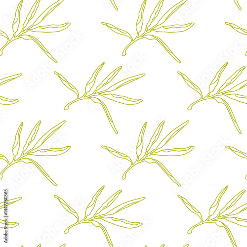 seamless background with green with hand drawn olive branches