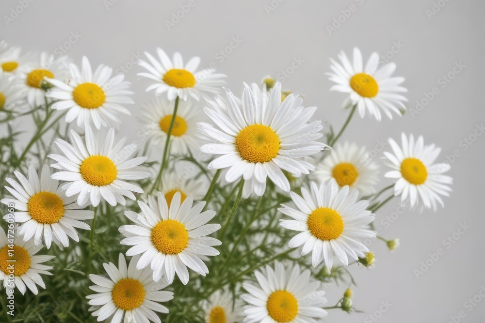 Obraz premium Delicate chamomile bloom, stark white backdrop, summer, detail, blossom