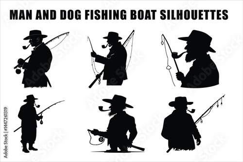 Men and Dogs Fishing – Silhouette 