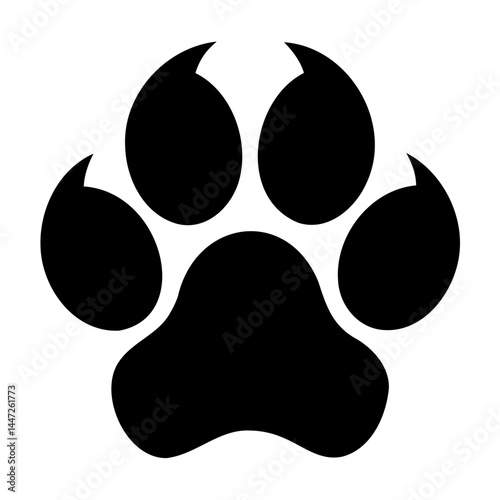 Black animal paw print vector illustration for pet lovers and animal rescue organizations and veterinary clinics isolated on transparent background