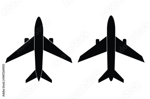Flight path and airplane vector silhouettes for map and infographics