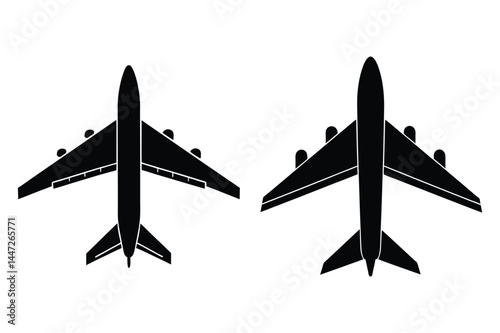 Vintage and modern airplane vector silhouette set