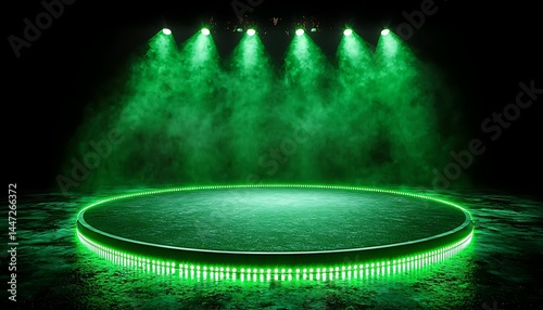 Green stage, spotlight, smoke