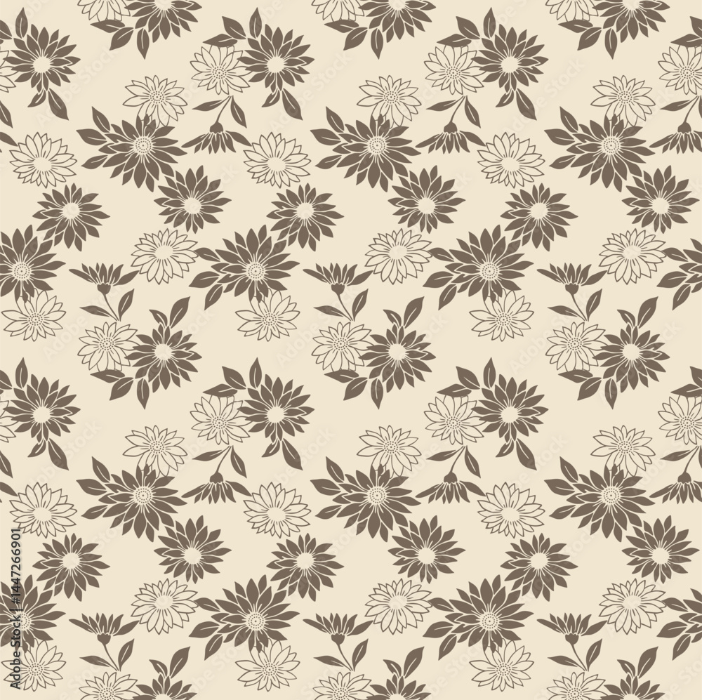 Japanese Garden Flower Leaf Vector Seamless Pattern Japanese Garden Flower Leaf Vector Seamless Pattern