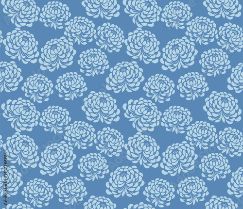 Japanese Chrysanthemum Flower Vector Seamless Pattern