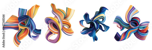 Colorful abstract ribbons intertwining in a dynamic composition of vibrant hues and smooth curves