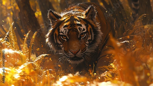 Tiger in Autumn Forest