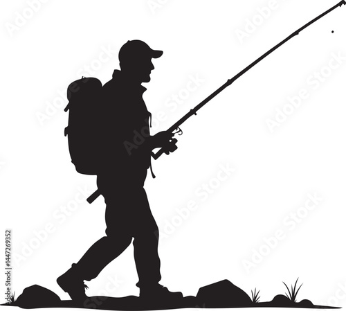 Men and Dogs Fishing – Silhouette 