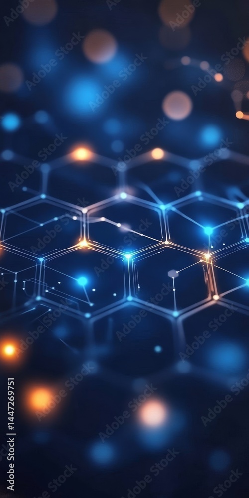 Obraz premium Abstract Background With Glowing Hexagons On Dark Blue Background, Futuristic Technology Concept.