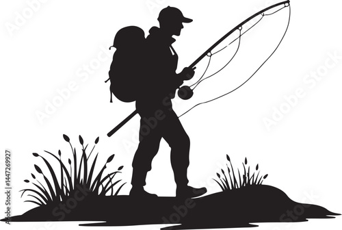 Men and Dogs Fishing – Silhouette 