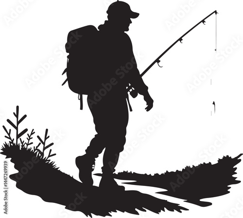 Men and Dogs Fishing – Silhouette 
