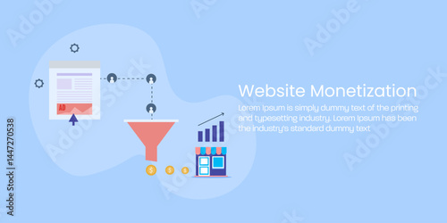 Local store makes money efficiently with sales funnel strategy, online income from website marketing, digital monetization concept.